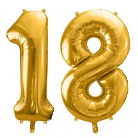 Duże balony urodzinowe cyfra 18 złoty na hel - 1