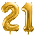 Duże balony urodzinowe cyfra 21 złoty na hel - 1