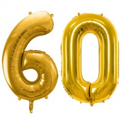 Duże balony urodzinowe cyfra 60 złoty na hel