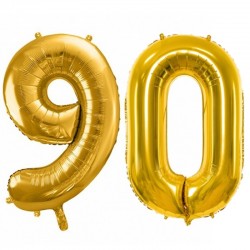 Duże balony urodzinowe złote cyfra 90 na hel