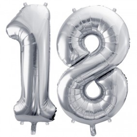 Duże balony urodzinowe srebrne cyfra 18 na hel - 1