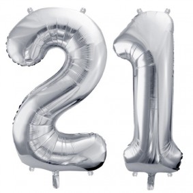 Duże balony urodzinowe srebrne cyfra 21 na hel - 1