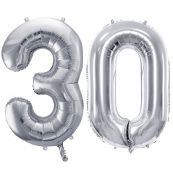 Duże balony urodzinowe srebrne cyfra 30 na hel