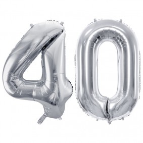 Duże balony urodzinowe srebrne cyfra 40 na hel - 1