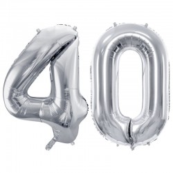 Duże balony urodzinowe srebrne cyfra 40 na hel