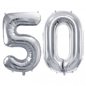 Duże balony urodzinowe srebrne cyfra 50 na hel - 1