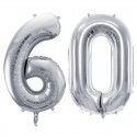 Duże balony urodzinowe srebrne cyfra 60 na hel - 1