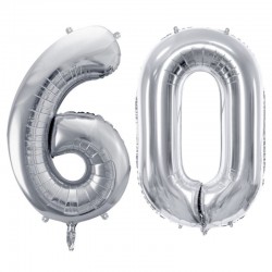 Duże balony urodzinowe srebrne cyfra 60 na hel