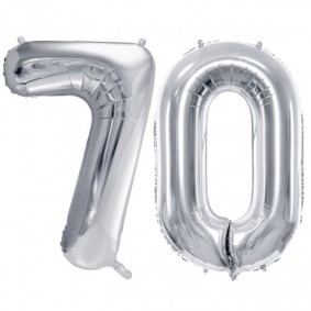 Duże balony urodzinowe srebrne cyfra 70 na hel - 1