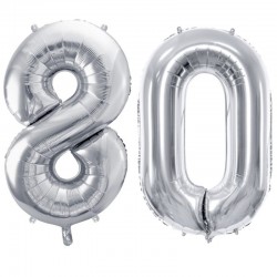 Duże balony urodzinowe srebrne cyfra 80 na hel - 1