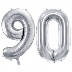 Duże balony urodzinowe srebrne cyfra 90 na hel