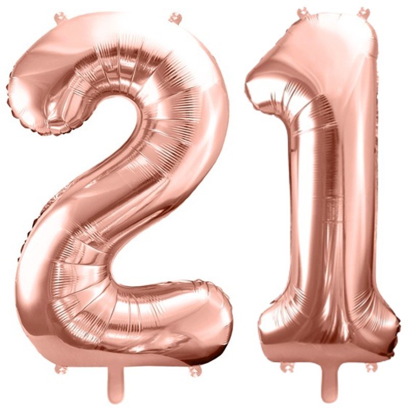 Duże balony urodzinowe różowe złoto cyfra 21 hel - 1