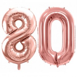 Duże balony urodzinowe różowe złoto cyfry 80 hel