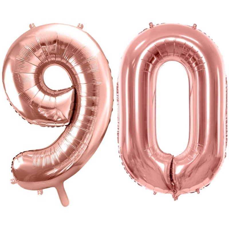 Duże balony urodzinowe różowe złoto cyfry 90 hel - 1