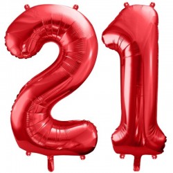 Duże balony urodzinowe czerwone cyfry 21 na hel