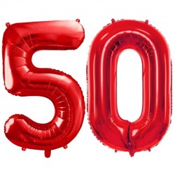 Duże balony urodzinowe czerwone cyfry 50 na hel