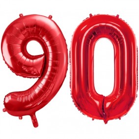 Duże balony urodzinowe czerwone cyfry 90 na hel - 1