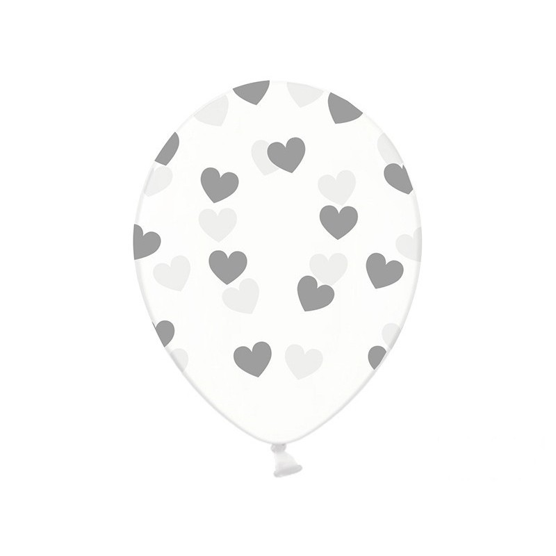 Balony transparentne w serduszka srebrne 6szt - 1