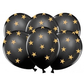 Balony lateksowe czarne w złote gwiazdki 50szt - 1