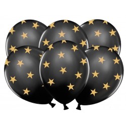 Balony lateksowe czarne w złote gwiazdki ozdobne