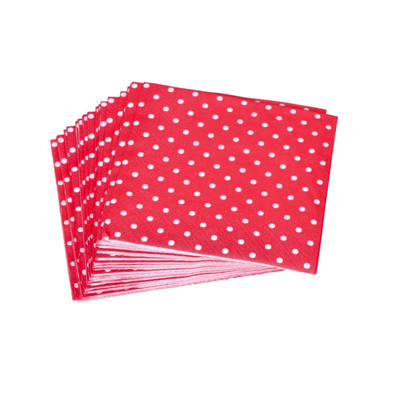 Serwetki papierowe jednorazowe czerwone w kropki 33x33cm 20szt