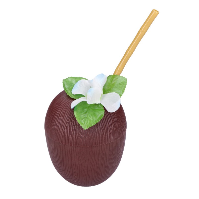 Kokos na drinki hawajski ze słomką i kwiatkiem