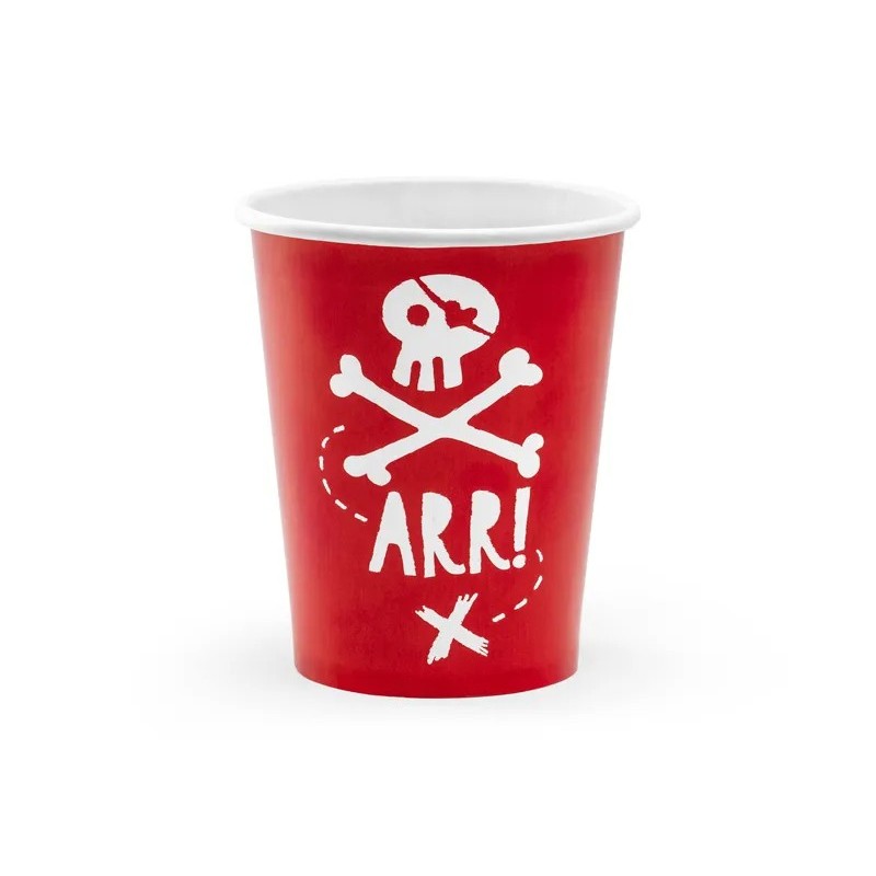 Kubki papierowe czerwone piraci morskie 6szt - 1