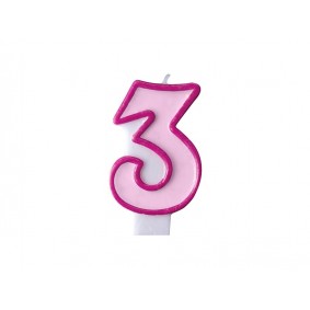 Świeczka na tort cyfra 3 jasna różowa urodzinowa - 1