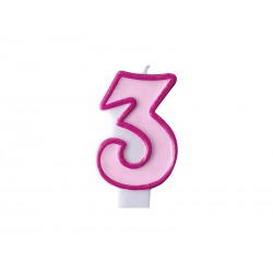 Świeczka na tort cyfra 3 jasna różowa urodzinowa - 1