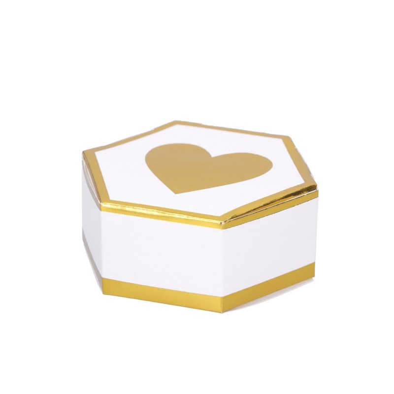 Pudełko papierowe na prezent biało-złote z sercem