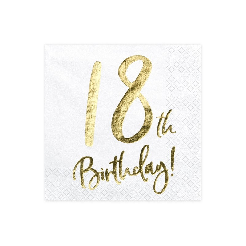 Serwetki papierowe urodzinowe 18 białe 20szt - 1