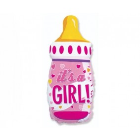 Balon foliowy butelka dziecięca baby shower różowy - 1
