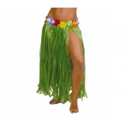 Spódnica hawajska z kwiatami zielona długa 75cm - 1