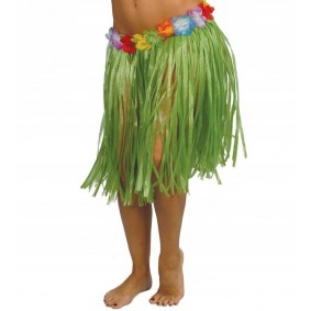 Spódnica hawajska z kwiatami zielona do kolan - 1