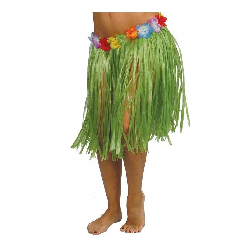Spódnica hawajska z kwiatami zielona do kolan - 1