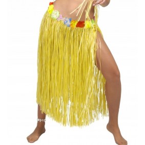 Spódnica hawajska z kwiatami żółta długa strój - 1