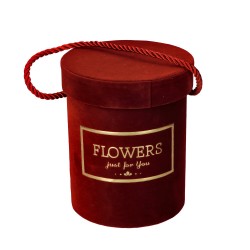 Flowerbox pudełko bordowe okrągłe welur 12,5x15cm
