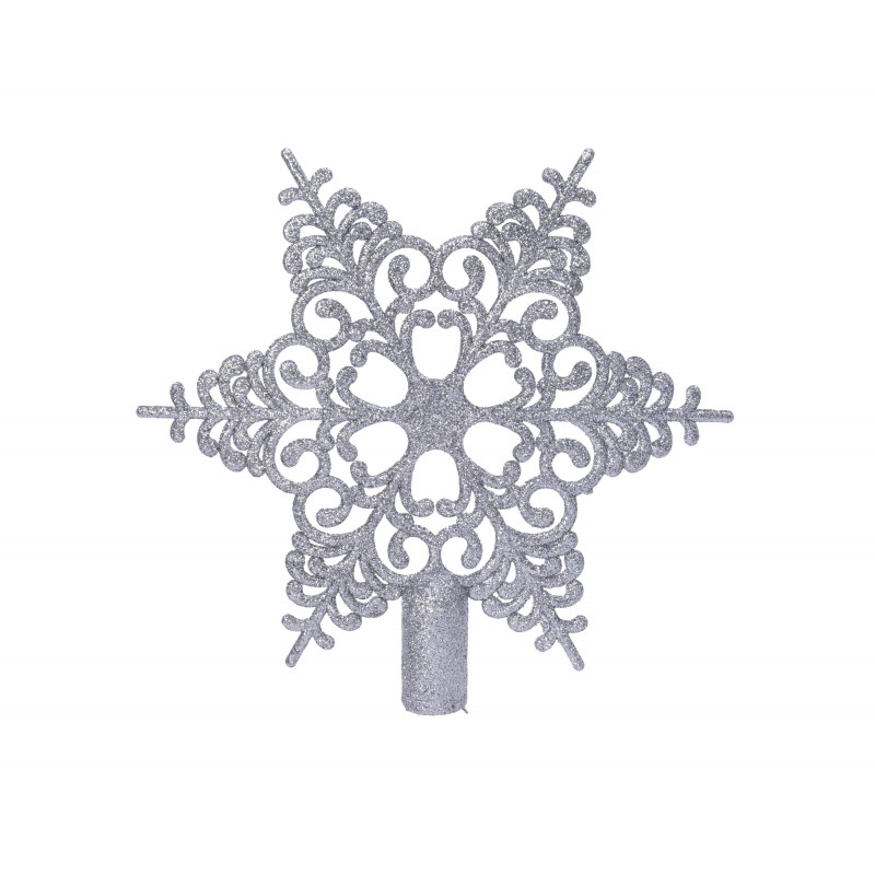 Czubek Gwiazda śnieżynka na choinkę srebrna z brokatem - 2