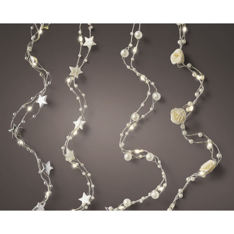Girlanda led róże perły gwiazdki srebrne i perłowe 190cm - 3