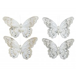 Motylki na klipsach ozdoba dekoracja brokat biały
