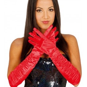 Rękawiczki czerwone koronkowe 45cm - 1