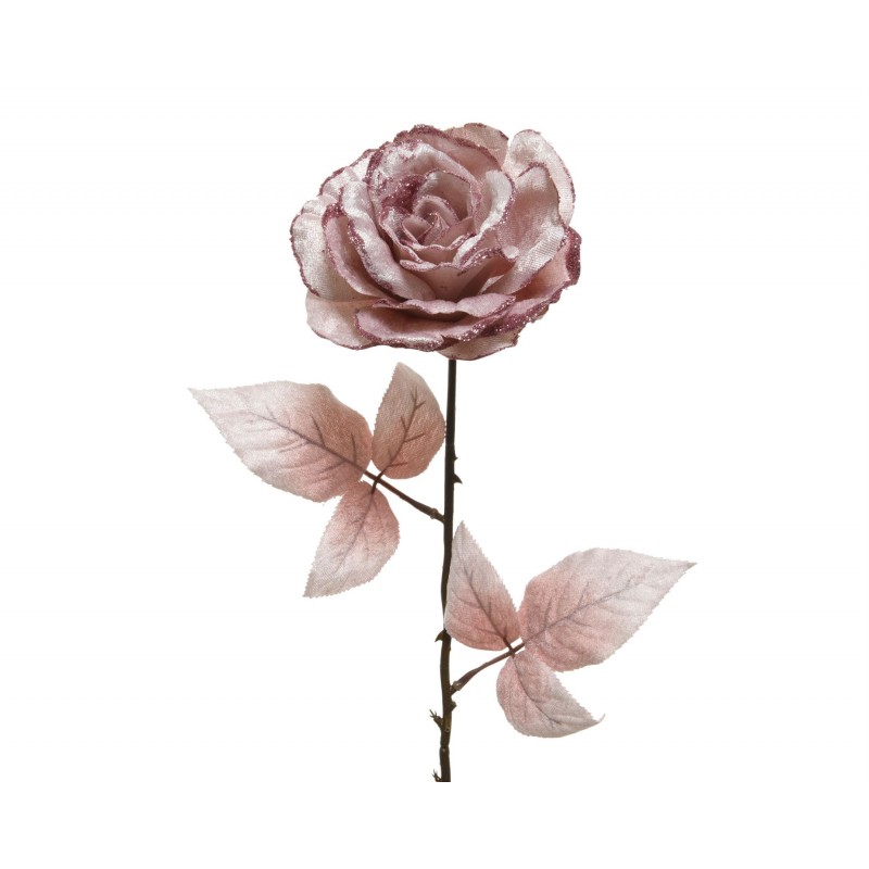 Róża na łodydze aksamit z brokatem 10x22x60cm różowa - 3