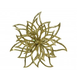Kwiat złoty brokat na klipsie ozdobny plastik14cm