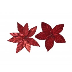 Sztuczny kwiat gwiazda betlejemska na piku czerwona aksamitna z brokatem - 2