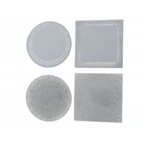 Talerz lustrzany z brokatem srebrnym kwadratowy/okrągły 10cm - 3