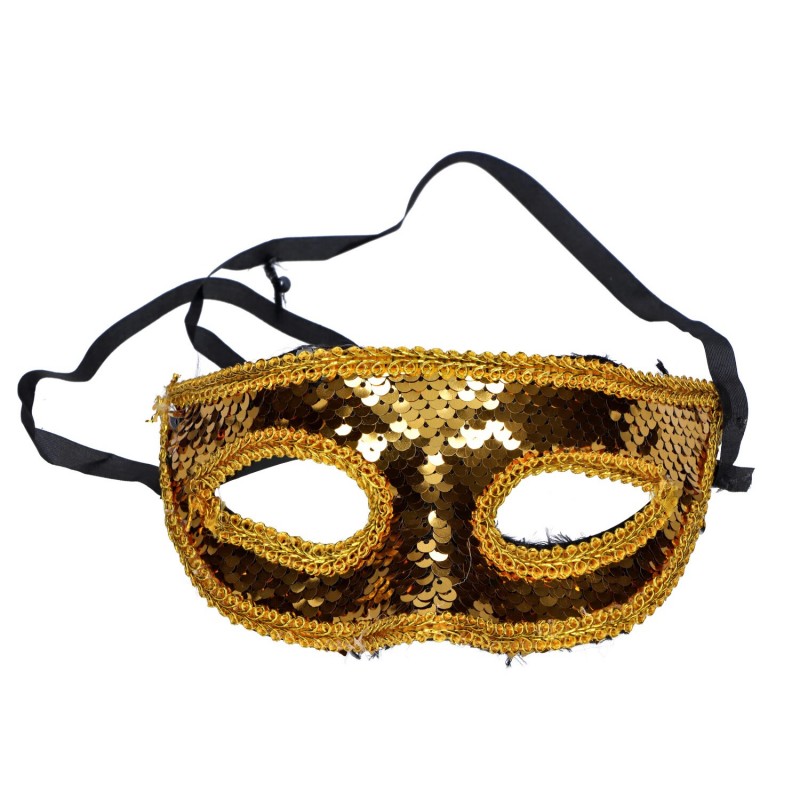 Maska wenecka karnawałowa cekinowa złota na twarz