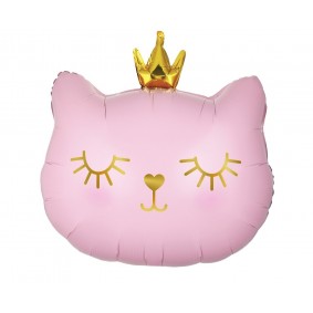 Balon foliowy Kotek różowy kot złota korona na hel - 1