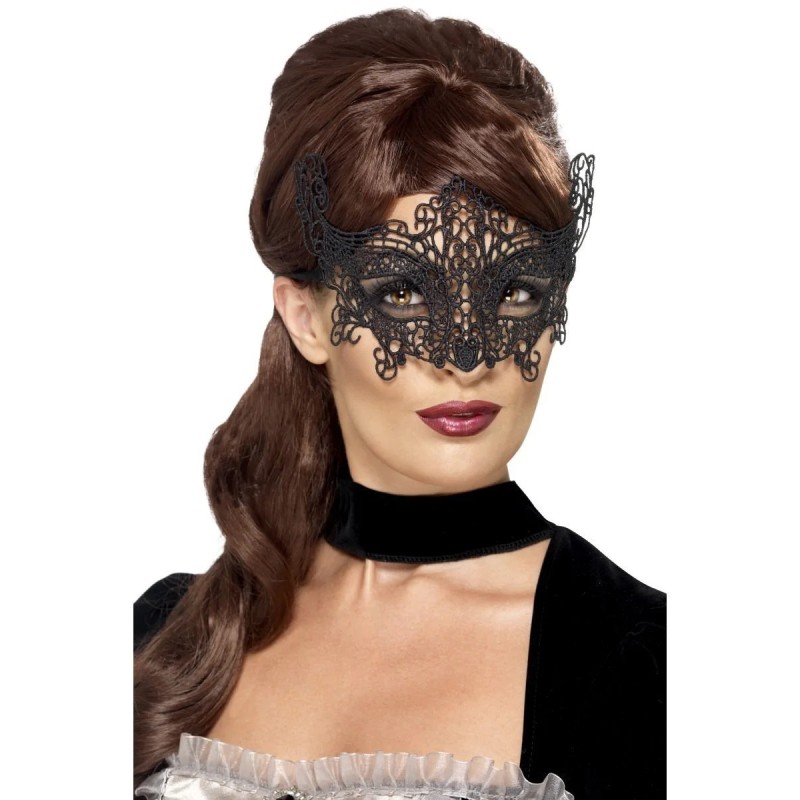 Maska na twarz ażurowa czarna karnawał glamour - 1