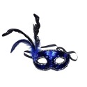 Maska karnawałowa cekinowa z piórami niebieska