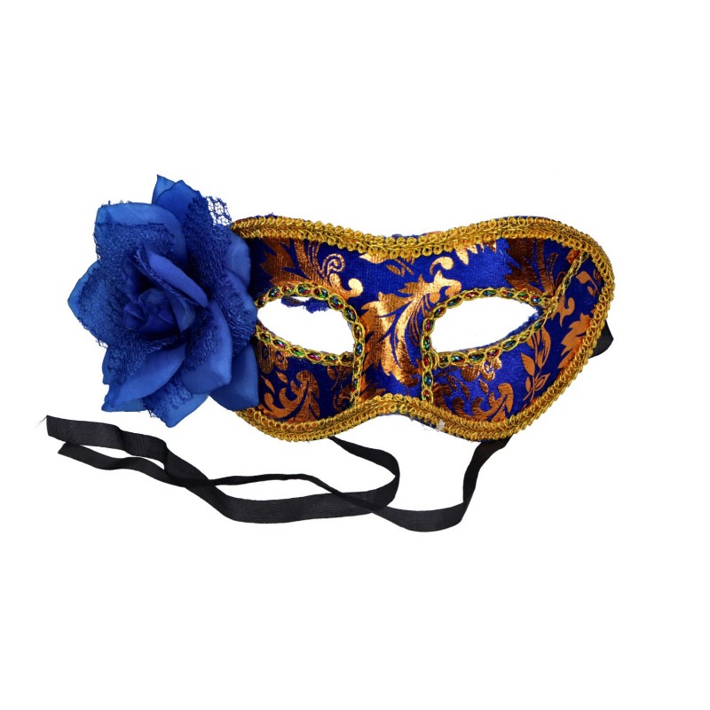 Maska złota z kwiatem niebieskim